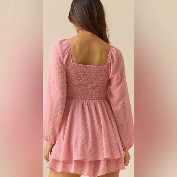 Altar'd State Pink Long Sleeve Lilitha Smocked Romper size M NWT - Picture 3 of 6